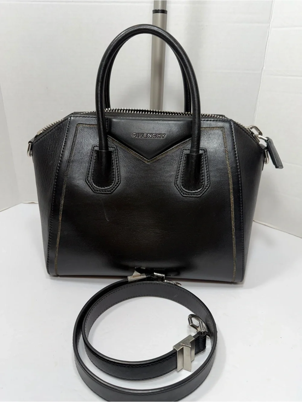 Givenchy Black Antigona Leather Satchel with strap